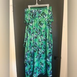Banana Republic Green/Blue Floral/Tropical Strapless Pleated Maxi Dress